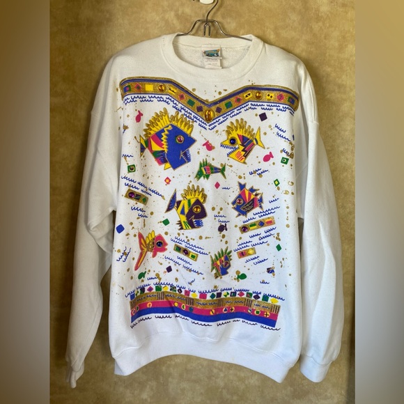 montana jeans Sweaters - VTG Montana Jeans 80s USA OS Unisex Embellished Nautical Inspired Crewneck